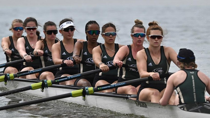 The Sacramento State Varsity Eight boat has helped the Hornets get off to a fast start during the spring intercollegiate rowing season. The Hornets defeated Humboldt State and Kansas State to win the Hornet Invitational in mid-April.